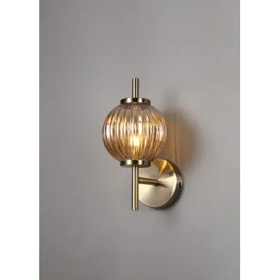 Antique Brass 1 Light G9 Wall Lamp Amber Globe Glass Shade