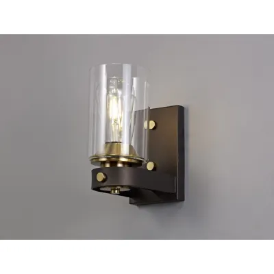 Kennington Wall Lamp 1 Light E27, Brown Oxide Gold Bronze With Clear Glass Shades