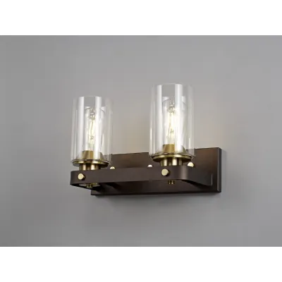 Kennington Wall Lamp 2 Light E27, Brown Oxide Gold Bronze With Clear Glass Shades