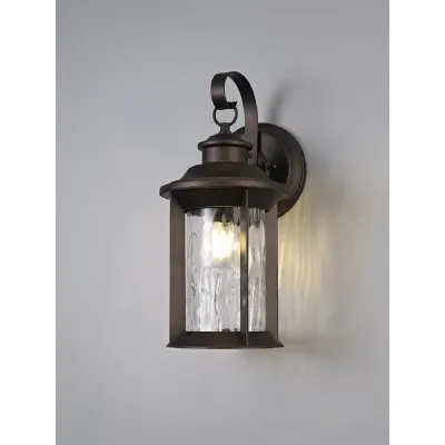 Bentley Small Wall Lamp, 1 x E27, Antique Bronze Clear Ripple Glass, IP54, 2yrs Warranty