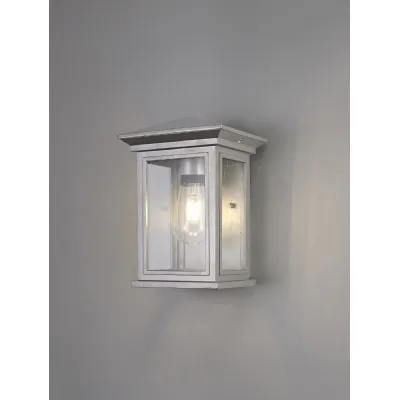 Lewes Flush Wall Lamp, 1 x E27, IP54, Silver Grey Clear Seeded Glass, 2yrs Warranty