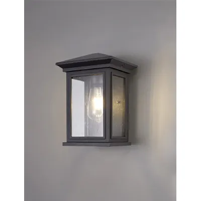 Lewes Flush Wall Lamp, 1 x E27, IP54, Anthracite Clear Seeded Glass, 2yrs Warranty