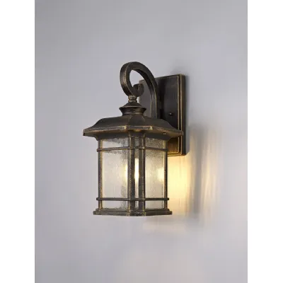 Ealing Small Wall Lamp, 1 x E27, Brushed Black Gold Seeded Glass, IP54, 2yrs Warranty