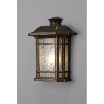 Ealing Half Wall Lamp, 1 x E27, Brushed Black Gold Seeded Glass, IP54, 2yrs Warranty