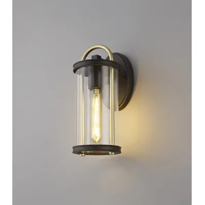 Bicester Small Wall Lamp, 1 x E27, Black And Gold Clear Glass, IP54, 2yrs Warranty
