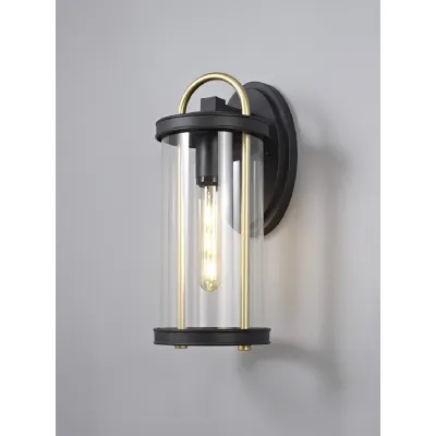 Bicester Large Wall Lamp, 1 x E27, Black And Gold Clear Glass, IP54, 2yrs Warranty