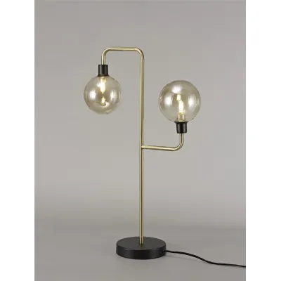 Leyton Table Lamp, 2 Light G9, Matt Black Antique Brass Cognac Glass