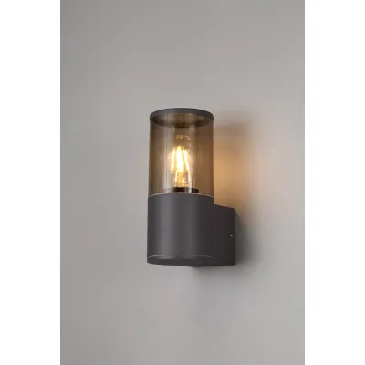 Anthracite Smoked Slim 1 Light E27 IP54 Tubular Wall Lamp