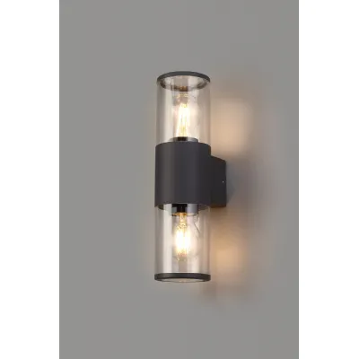 Ruislip Wall Lamp 2 x E27, IP54, Anthracite Clear, 2yrs Warranty