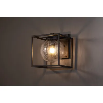 Cambridge Down Wall Lamp, 1 x E27, IP54, Anthracite Clear Seeded Glass, 2yrs Warranty