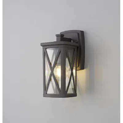 Sutton Down Criss Cross Wall Lamp, 1 x E27, IP54, Anthracite Clear Glass, 2yrs Warranty