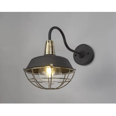 Farnham Wall Lamp, 1 Light E27, IP65, Matt Black Antique Brass, 2yrs Warranty