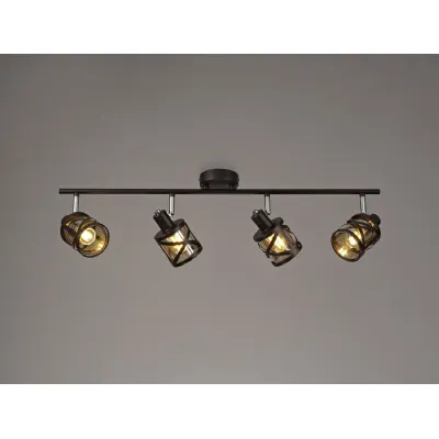 Oxted 4 Light Linear Bar Spotlight E14, Oiled Bronze Polished Chrome Amber