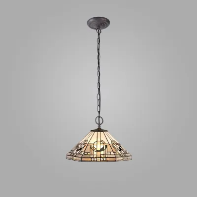Knebworth 2 Light Downlighter Pendant E27 With 40cm Tiffany Shade, White Grey Black Clear Crystal Aged Antique Brass
