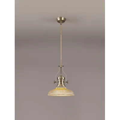 Sandy 1 Light Pendant E27 With 30cm Round Glass Shade, Antique Brass Amber