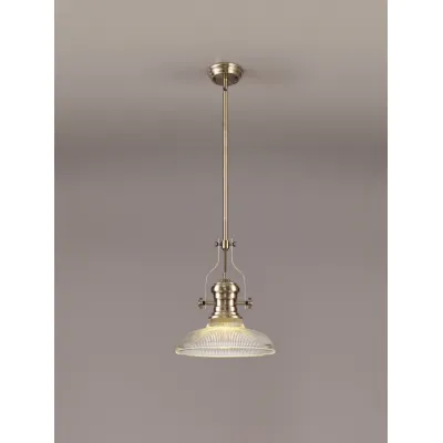 Sandy 1 Light Pendant E27 With 30cm Round Glass Shade, Antique Brass Clear