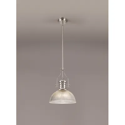 Sandy 1 Light Pendant E27 With 30cm Dome Glass Shade, Polished Nickel Clear