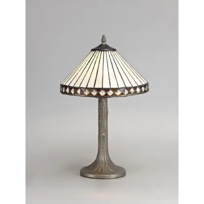 Rayleigh 1 Light Tree Like Table Lamp E27 With 30cm Tiffany Shade, Amber Cream Crystal Aged Antique Brass
