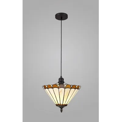 Ware 1 Light Uplighter Pendant E27 With 30cm Tiffany Shade, Amber Cream Crystal Black