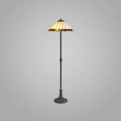 Ware 2 Light Leaf Design Floor Lamp E27 With 40cm Tiffany Shade, Amber Cream Crystal Aged Antique Brass