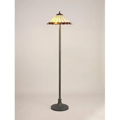 Ware 2 Light Stepped Design Floor Lamp E27 With 40cm Tiffany Shade, Amber Cream Crystal Aged Antique Brass