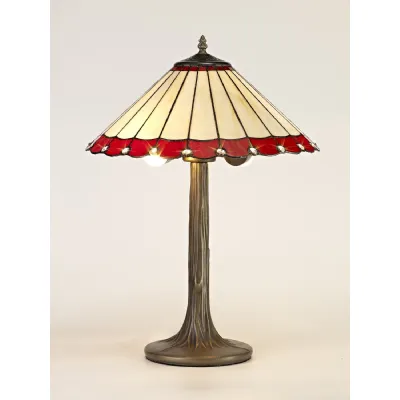 Ware 2 Light Tree Like Table Lamp E27 With 40cm Tiffany Shade, Red Cream Crystal Aged Antique Brass