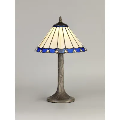 Ware 1 Light Tree Like Table Lamp E27 With 30cm Tiffany Shade, Blue Cream Crystal Aged Antique Brass