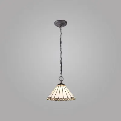 Ware 2 Light Downlighter Pendant E27 With 30cm Tiffany Shade, Grey Cream Crystal Aged Antique Brass
