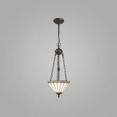 Ware 2 Light Uplighter Pendant E27 With 30cm Tiffany Shade, Grey Cream Crystal Aged Antique Brass