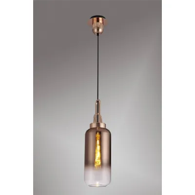 Epsom 1 Light Pendant E27 With 16cm Cylinder Glass, Copper Matt Black Clear