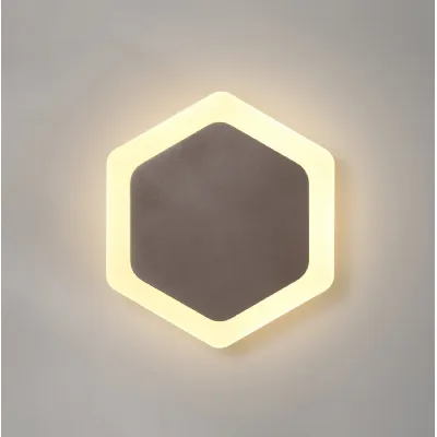 Edgware Magnetic Base Wall Lamp, 12W LED 3000K 498lm, 15 19cm Vertical Hexagonal Centre, Coffee Acrylic Frosted Diffuser