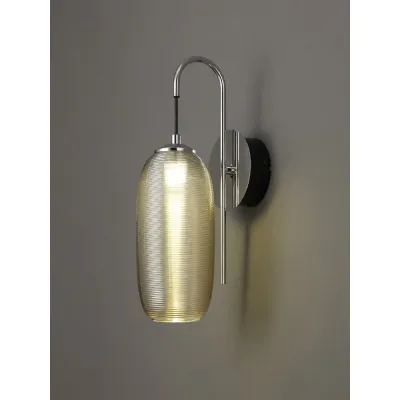 Soho Switched Wall Lamp, 1 x 6W LED, 4000K, 540lm, Polished Chrome Black With Champagne Glass, 3yrs Warranty