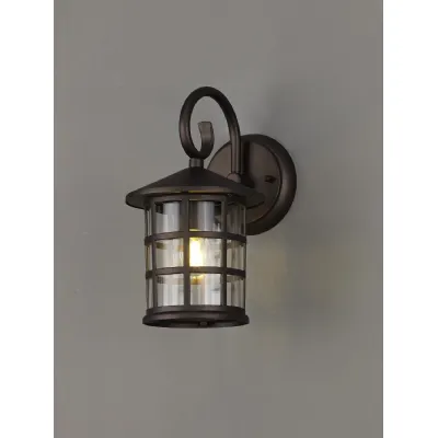 Horsham Down Round Grid Wall Lamp, 1 x E27, IP44, Antique Bronze Clear Glass, 2yrs Warranty