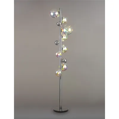 Hook Floor Lamp, 8 x G9, Polished Chrome Iridescent Glass With Black Marble Base