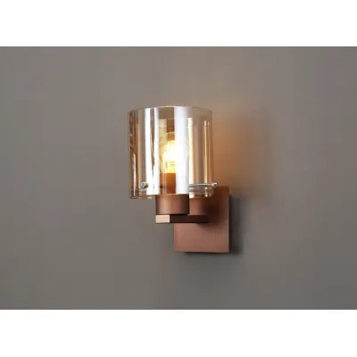 Islington Single Switched Wall Lamp, 1 Light, E27, Mocha Amber Glass