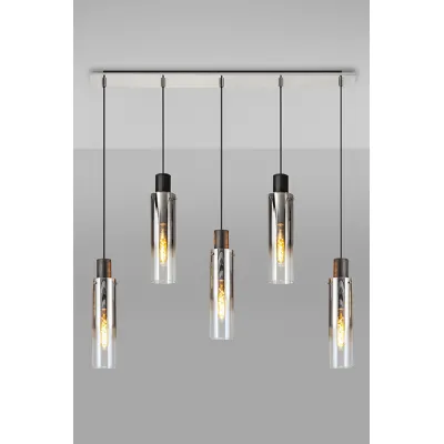 Black Polished Chrome 5 Light Adjustable Linear Pendant