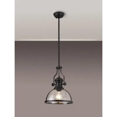 Sandy Pendant, 1 x E27, Matt Black With Round 30cm Matt Black Clear Glass Shade