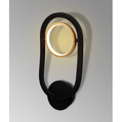 Caterham Wall Lamp, 1 Ring, 8W LED, 3200K, 440lm, Satin Black Gold, 3yrs Warranty