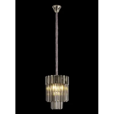 Aldershot 30cm Pendant Round 4 Light E14, Polished Nickel Smoke Sculpted Glass