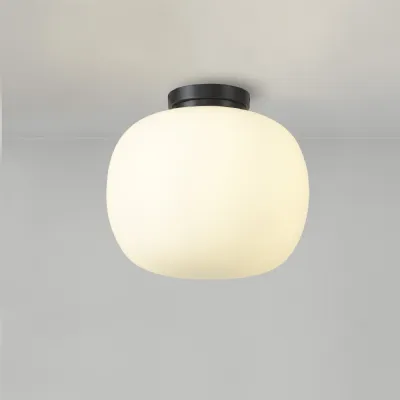 Sevenoaks Medium Oval Ball Flush Fitting 1 Light E27 Matt Black Base With Frosted White Glass Globe