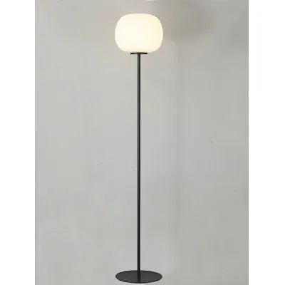 Sevenoaks Medium Oval Ball Floor Lamp 1 Light E27 Matt Black Base With Frosted White Glass Globe