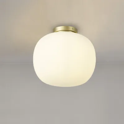 Sevenoaks Medium Oval Ball Flush Fitting 1 Light E27 Satin Gold Base With Frosted White Glass Globe