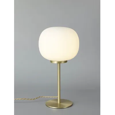 Sevenoaks Small Oval Ball Tall Table Lamp 1 Light E27 Satin Gold Base With Frosted White Glass Globe