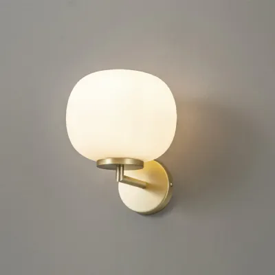 Sevenoaks Small Oval Ball Wall Light 1 Light E27 Satin Gold Base With Frosted White Glass Globe