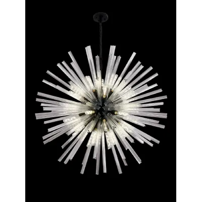 Dalston 32 Light E27, Round Pendant Matt Black Clear Glass, Item Weight: 30kg