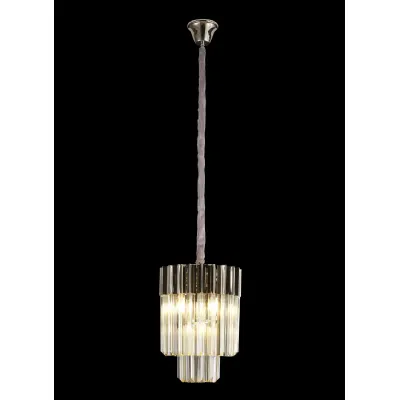 Aldershot 30cm Pendant Round 4 Light E14, Polished Nickel Cognac Sculpted Glass