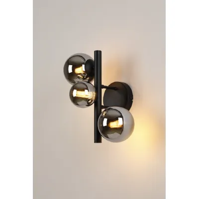 Tenterden Wall Lamp, 3 x G9, Satin Black, Chrome Plated Glass