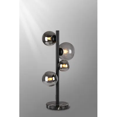 Tenterden Table Lamp, 4 x G9, Satin Black, Smoke Plated Glass