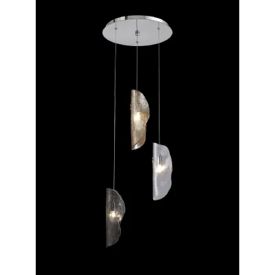 Loughton Pendant 2m, 3 x G9, Polished Chrome Clear And Amber And Smoked Glass