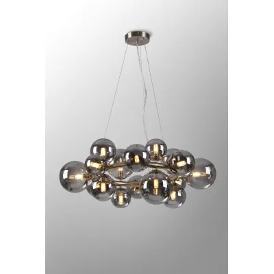 Tenterden Circular Pendant, 16 x G9, Satin Nickel, Smoke Plated Glass